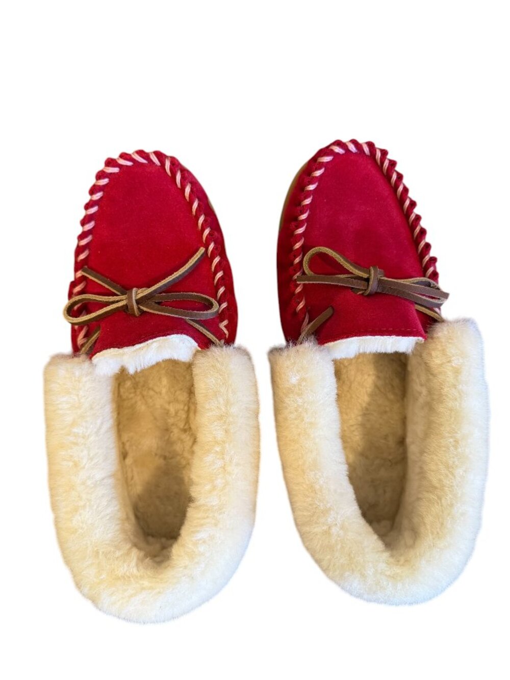 L.L.Bean Red Shearling Suede Moccasins Approx Women’s 9 / Men’s 8 - Picture 4 of 6